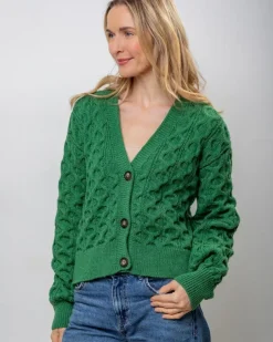 100% Merino Wool Cropped Aran Cardigan - Kiwi