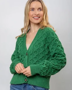 100% Merino Wool Cropped Aran Cardigan - Kiwi