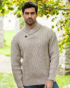 Merino Wool Shawl Neck Sweater Parsnip