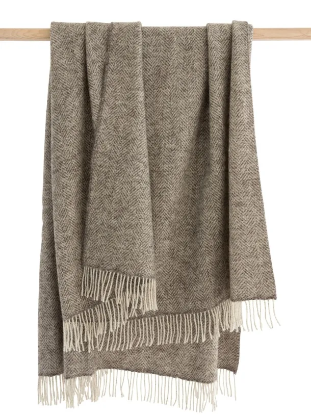 Natural Wool Eco Throw Pale Grey Herringbone
