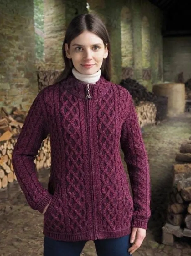 Plaited Zip Cardigan Purple