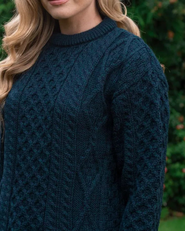 Pure Wool Aran Sweater Unisex Black Watch