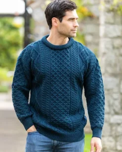 Pure Wool Aran Sweater Unisex Black Watch