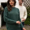 Pure Wool Unisex Aran Sweater Moss Green