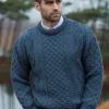 Pure Wool Unisex Aran Sweater Denim