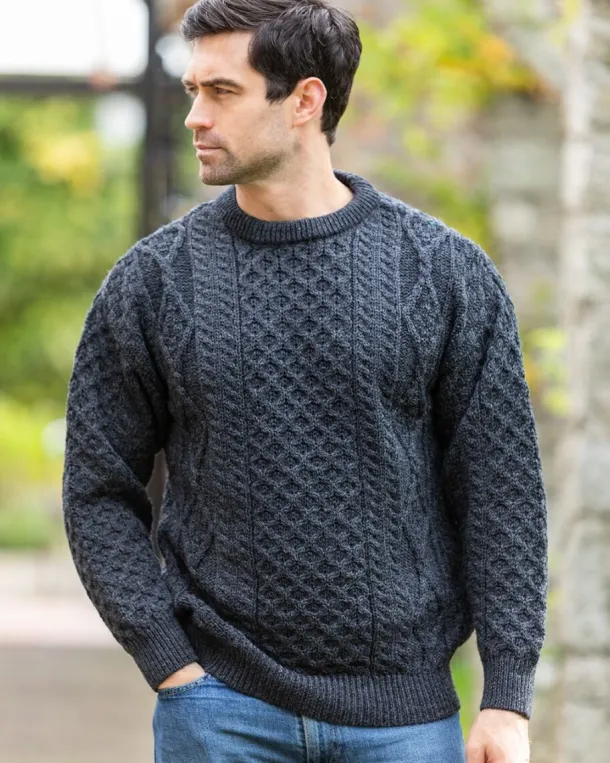 Pure Wool Unisex Aran Sweater Charcoal