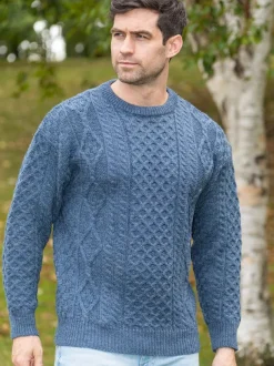 Pure Wool Unisex Aran Sweater Denim