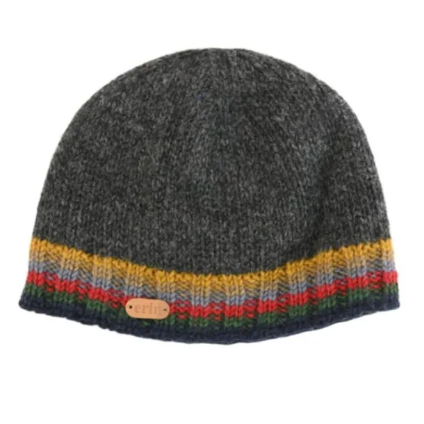 Rib Pullon Hat Charcoal with yellow/red band