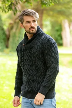 Shawl Neck Aran Sweater Blackwatch
