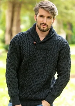 Shawl Neck Aran Sweater Blackwatch