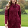 Side Zip Aran Coat Burgundy