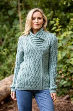 Side Zip Cable knit Sweater with Claddagh Zip
