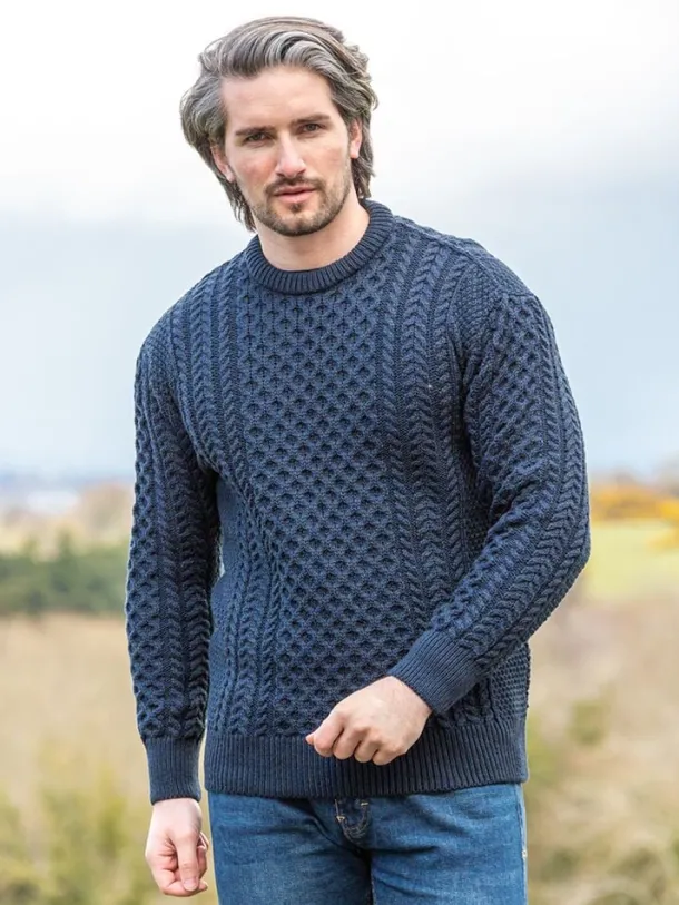 Unisex 100% Merino Wool Aran Sweater - Blackwatch