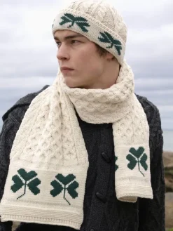 Unisex Aran Hat with Shamrocks