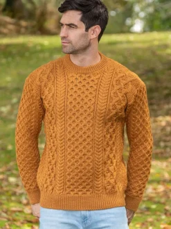 Unisex Heavyweight Aran Sweater - Golden Ochre