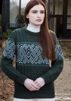 Unisex Jacquard Crew 100% Merino Wool Army