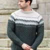 Unisex Merino Wool Aran Fairisle Sweater Army Green