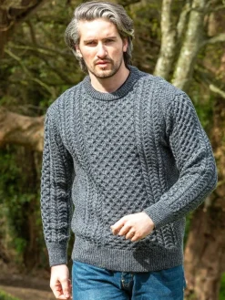 Unisex Merino Wool Aran Sweater - Slate