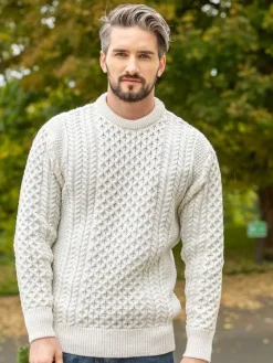 Unisex Merino Wool Aran Sweater - Natural