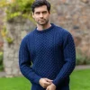 Unisex Merino Wool Aran Sweater - Deep Water Blue