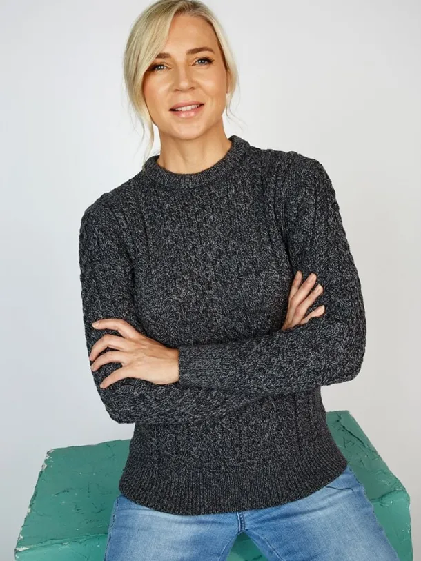 Unisex Merino Wool Aran Sweater - Slate Grey