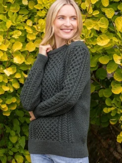 Unisex Merino Wool Aran Sweater Army Green