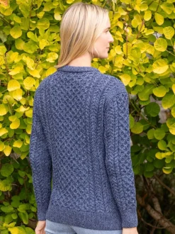 Unisex Merino Wool Aran Sweater Denim Marl