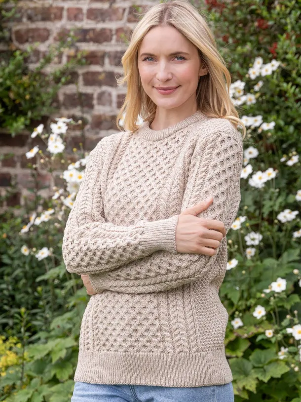 Unisex Merino Wool Aran Sweater - Parsnip