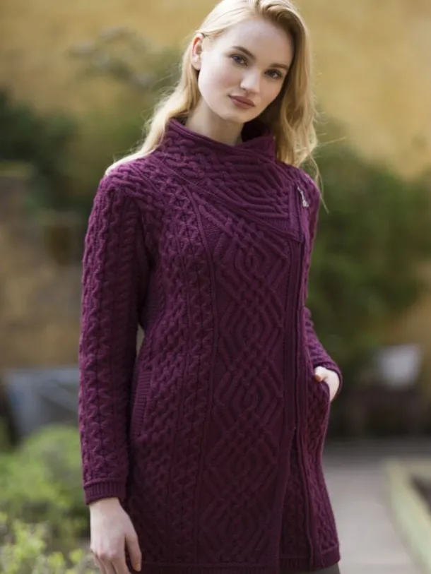Womens Aran sweater Coat side zip