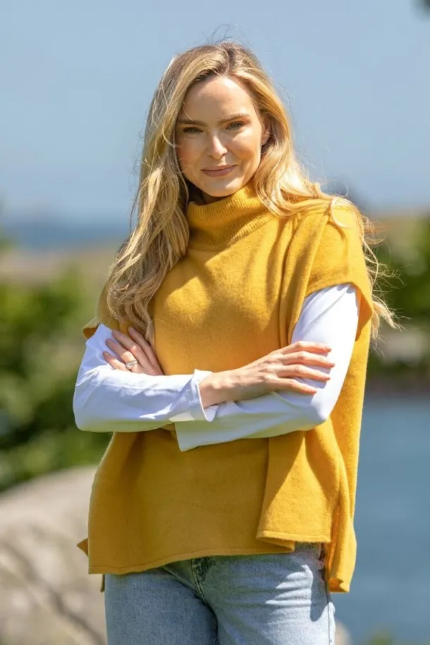 Wool & Cashmere Short Sleeve Sweater Mustard (One Size)