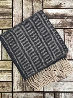 Wool and Cashmere Herringbone Scarf - Navy 2425