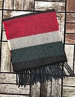 Wool Cashmere Scarf Made in Ireland - Wine/green/charcoal Mix 8002